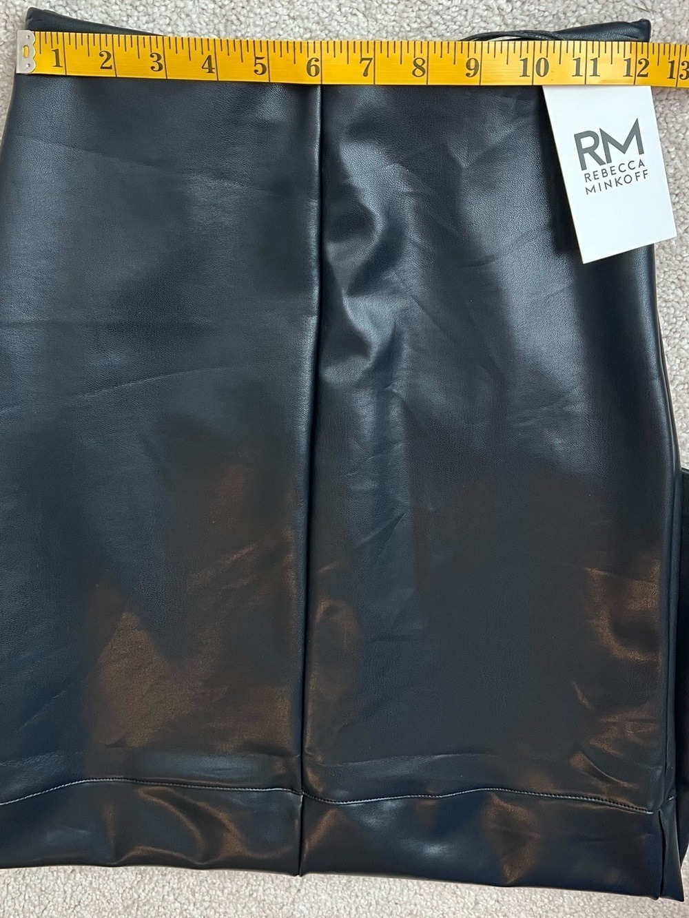 Rebecca Minkoff Black Faux Leather Midi Pencil Skirt High Waist Edgy Sleek XS - Picture 5 of 6